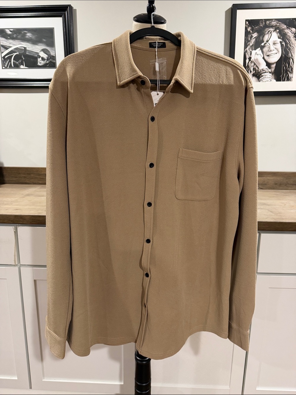 COOFANDY Long-Sleeve Button-Up Shirt - Tan size Large